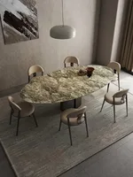 Table à manger ovale en marbre de qualité supérieure sur mesure, toutes tailles, options multi-matériaux, base en acier, mobilier de salle à manger de luxe écologique pour villa 4