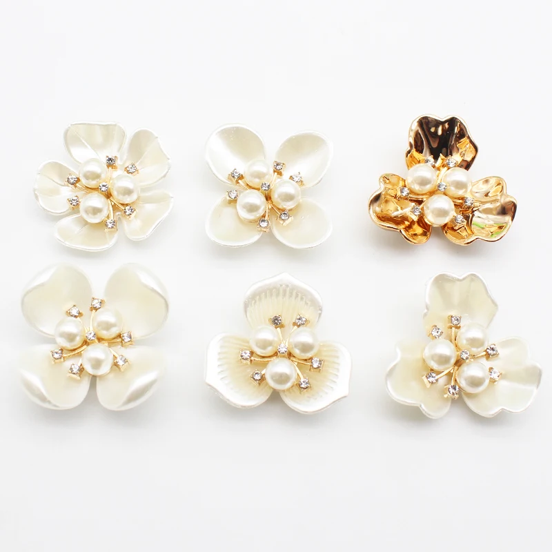 

10Pcs Multi Style Plastic Flower Simulation Pearl Water Diamond Jewelry Diy Clothing Hair Clips Shoes Packaging and Accessories