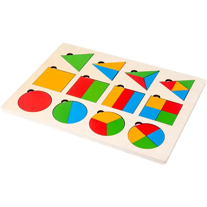 

Wooden Shapes Puzzles Blocks Geometric Tangram Wood Block Puzzle 3D Logic IQ Game Shape Sorter STEM Educational Toys For Girls