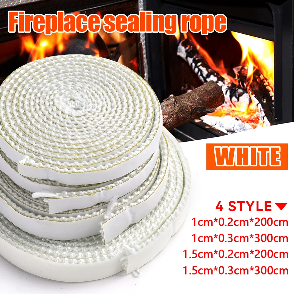 White Flat Stoves Rope Self-Adhesive Fiberglass Fireplace Chimney Door Sealing Cord Replacement Gasket Tape 2m/3m 10mm/15mm