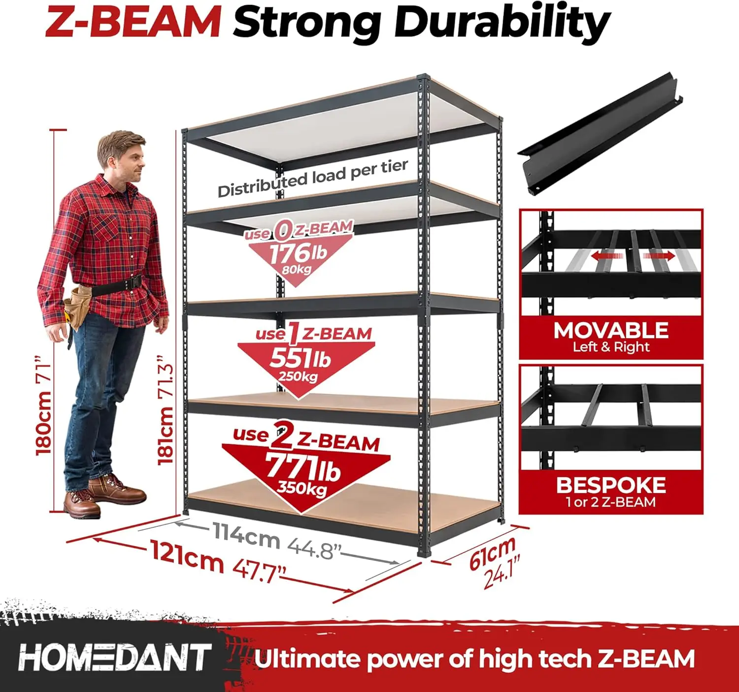 5 Tier Laminated Heavy Duty Garage Storage Adjustable Wide Size Metal Shelving Unit Utility Rack Shelves Organization Shelf Shed 2