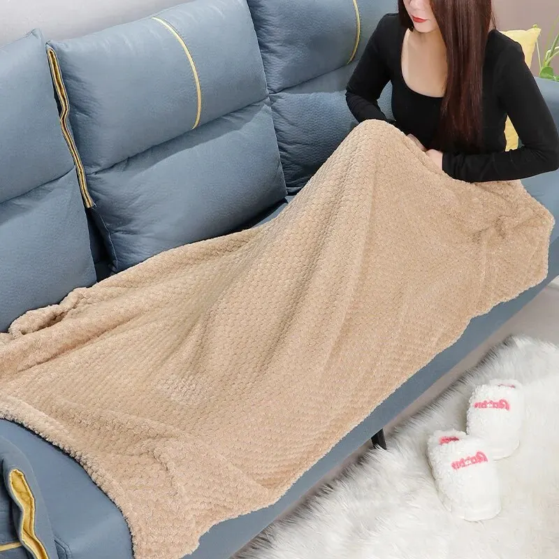 단색 두꺼운 파인애플 체크 플란넬 담요, 산호 벨벳 소파 커버 담요, 에어컨 담요, 낮잠 담요