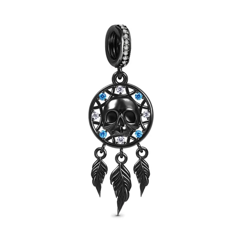 Sparkling Black Cat Loves Skull Pendant Strawberry Skull Charm Beads Fit Original European 925 Silver Bracelet DIY Women Jewelry 2