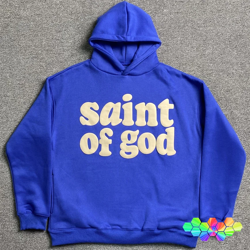 

2024 Blue Fleece Saint Of God Hoodie Men Women Puff Print SAINT MICHAEL Hoodie Hip Hop Hoody Oversize Pullovers Sweatshirts