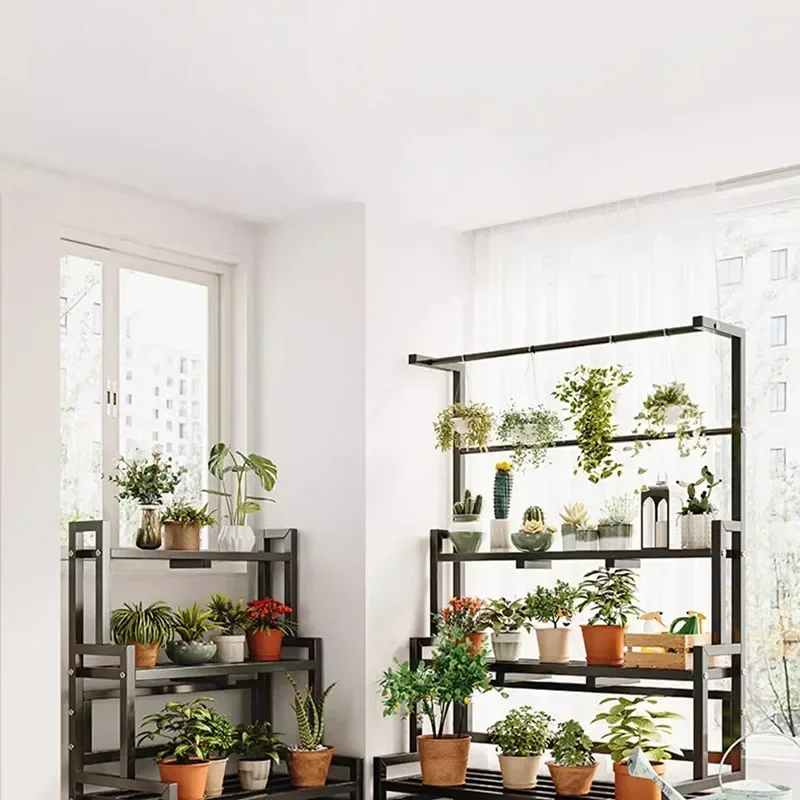 Tiered Display Plant Rack Shelf Universal Outdoor Metal Square Plant Rack Shelf Luxury Black Plantenrek Balcony Furniture plant stand