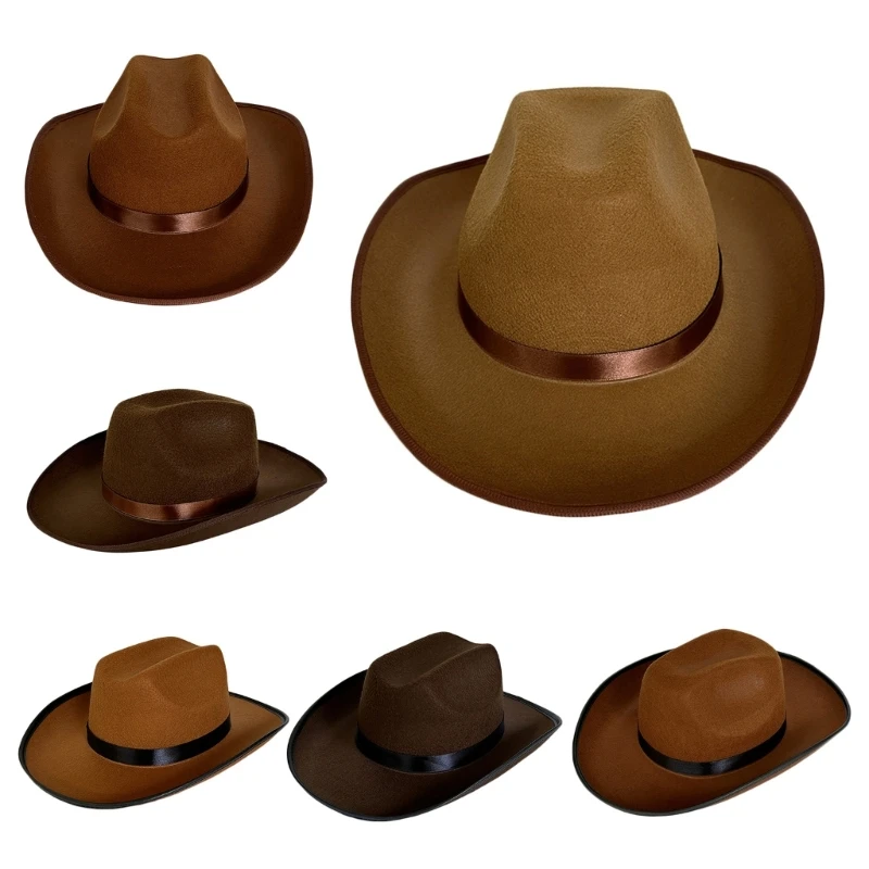 

Woolen Felt Cowboy Hat for Adult with Ribbon Belt Fashion Carnivals Party Fedora Cap Women Men Stage Performances Props