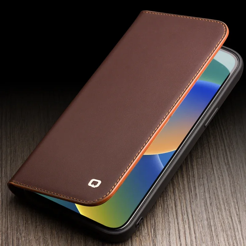 New QIALINO Genuine Leather Flip Case for iPhone 14 13 12 Pro Max Handmade Phone Cover with Card Slots for iPhone 14 Pro/14 Plus