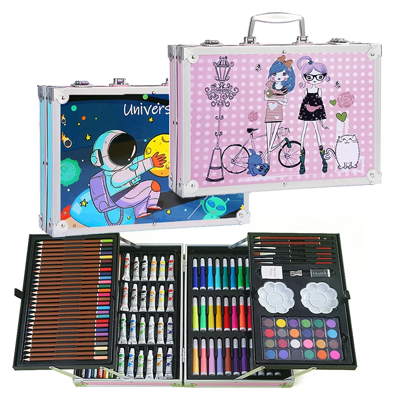 145Pcs Double Layer Aluminum Box Watercolor Brush Pen Set Art Painting Supplies Graffiti Watercolor Pens