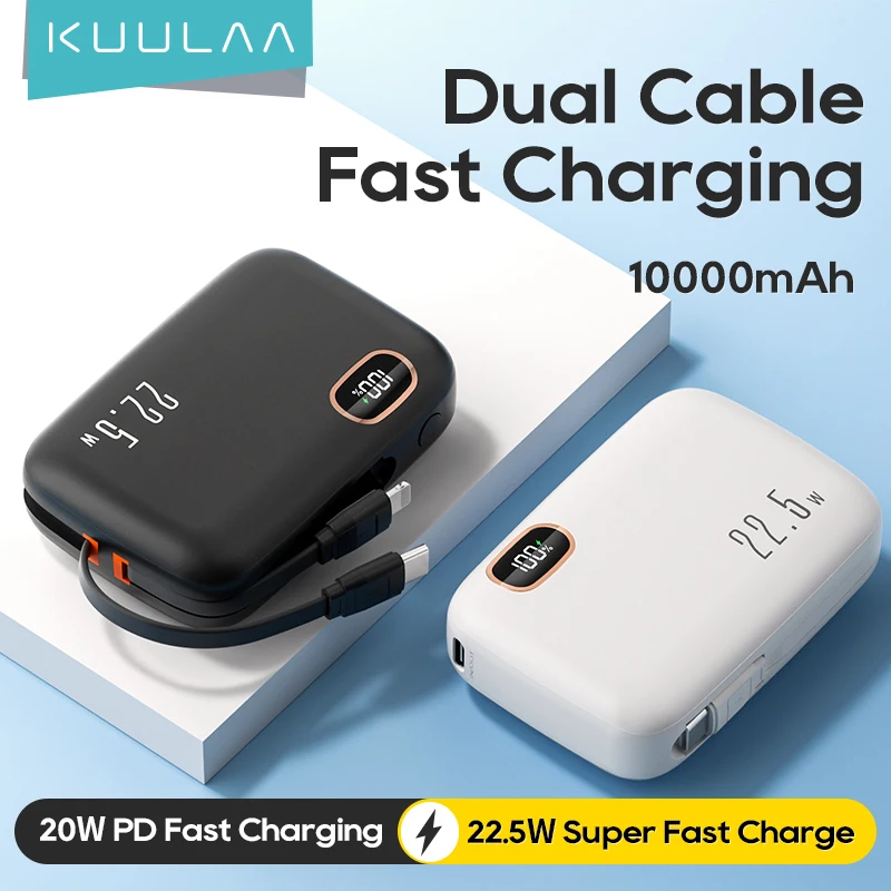 

KUULAA 10000mAh Power Bank Three Ports Charging 22.5W PowerBank With Type-C For iPhone Cable PD QC3.0 Charger For iPhone Samsung
