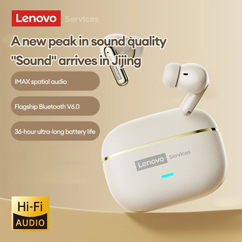 Lenovo LE208 Wireless Bluetooth 6.0 Leather Headphones HiFi Lossless Sound Noise Reduction Earphone Low Latency Gaming Earbuds 3