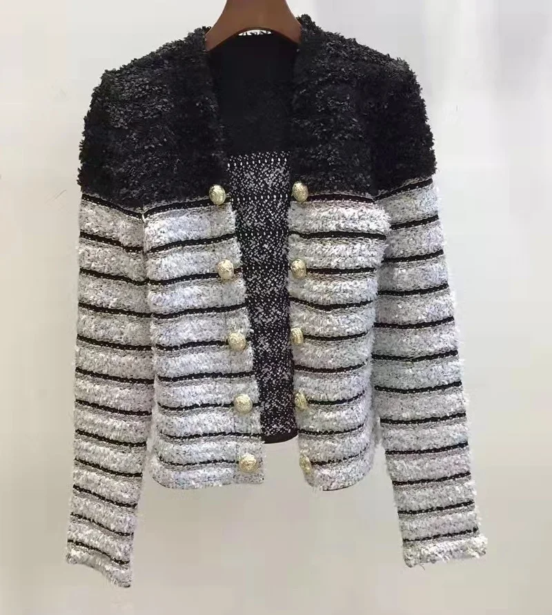 

2022 Autumn Fashion Sweater Cardigans High Quality Women Striped Patterns Knitting Long Sleeve Casual Vintage Tops Coat Outwear