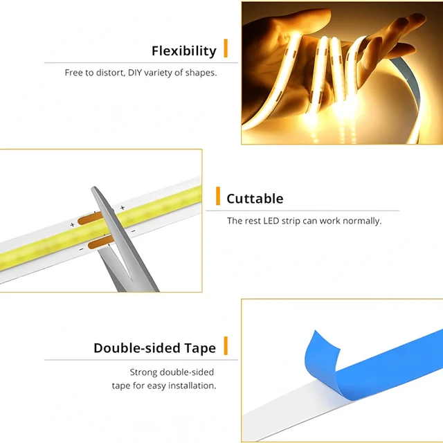 LED COB Light Strip Touch Dimmer Flexible Diode Tape 5V USB Linear Indoor Lighting Lamp Room DIY TV Mirror Backlight Wall Decor 4