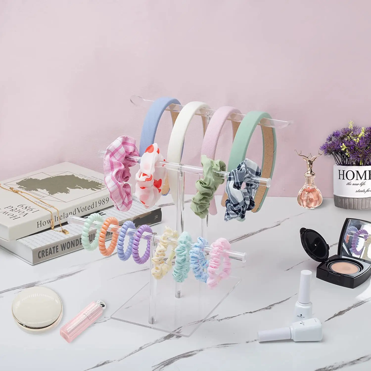 

Acrylic Hairband Display Stand 3-Tier T-Bar Hair Hoop Headband Hanging-Jewelry Organizer For Necklaces Bracelet Earring New 2023