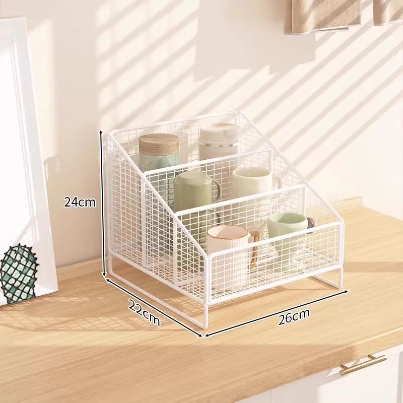 מתלה לכוסות שולחן עבודה דו-שכבתי, מארגן אחסון לכוסות תה, מתכת בצורת מלבן, מדף אחסון רב-תכליתי לקפה ומשקאות