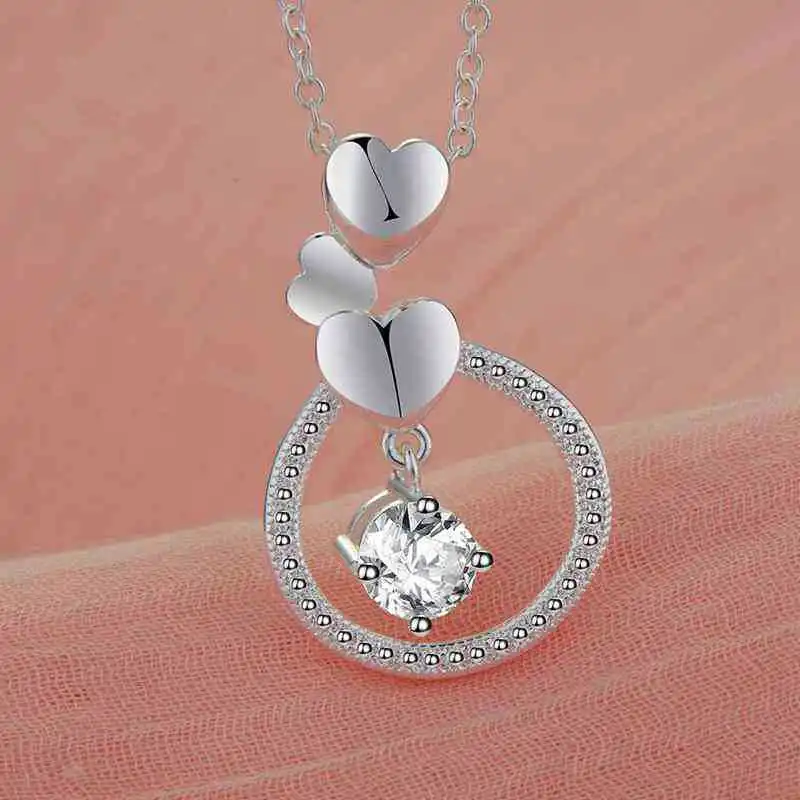 

925 Stamped Silver fine Heart Circle Pendant AAA Zircon Necklace For Women Fashion party wedding accessories Jewelry gifts