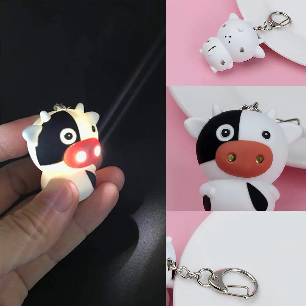 

LED Keychain Flashlight Cartoon Cow Mini Child Toys Pocket Key Ring Lights Girls Backpack Pendant Light Mini Emergency Light