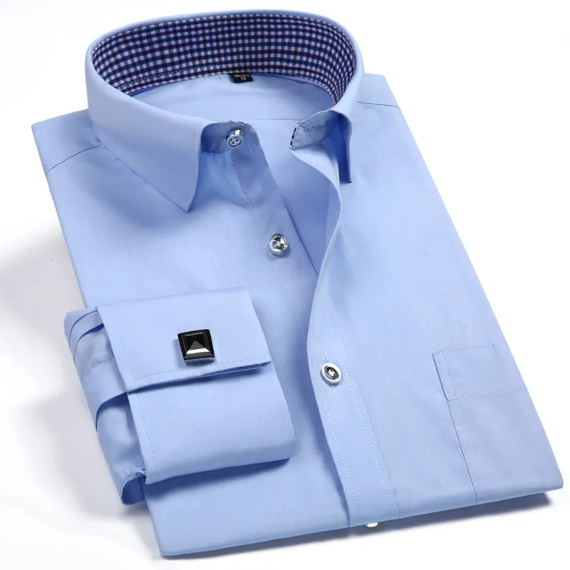 Dress Shirts Men Casual Shirts Fashion Mens French Cufflinks Dress Shirts Long Sleeve Yellow White Blue Social Business Regular Fit Wedding Party Shirt For Man