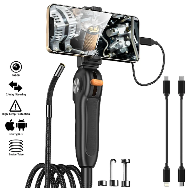 TYPE-C 2-Way Articulating Endoscope Slide Rod 360° 180° Steering Camera Car Inspection Borescope LEDs For Android Phones Iphone 1