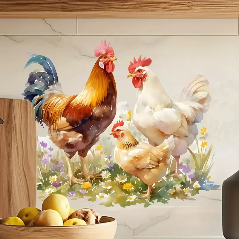 Cartoon Chicken Wall Decal-Removable & PVC Sticker for Living Room, Bedroom, Corners, Fridge & Washing Machine
