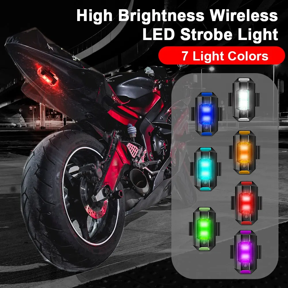 Universal Led Aircraft Strobe Lights 1Pc Motorcycle Anti Collision Warning Light with USB Charging 7Colors Turn Signal Indicator