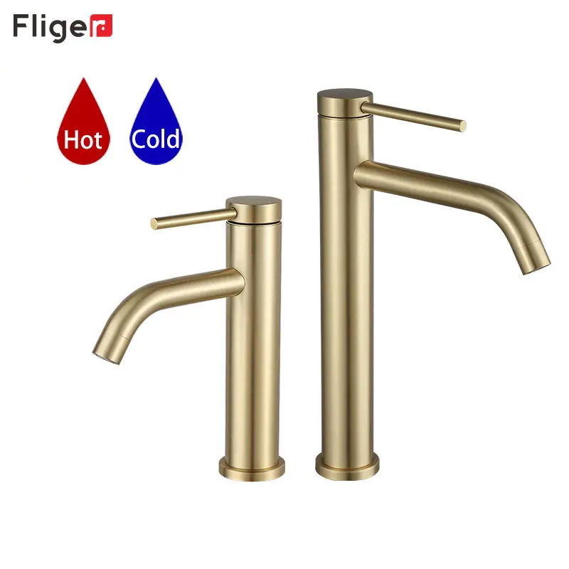 Fliger Oro Nero Rubinetto Del Bagno Rubinetti Alti Del Bacino Gru Del Bagno Miscelatore Del Lavandino Dell'Acqua Calda Fredda Rubinetto Del Lavabo Del
