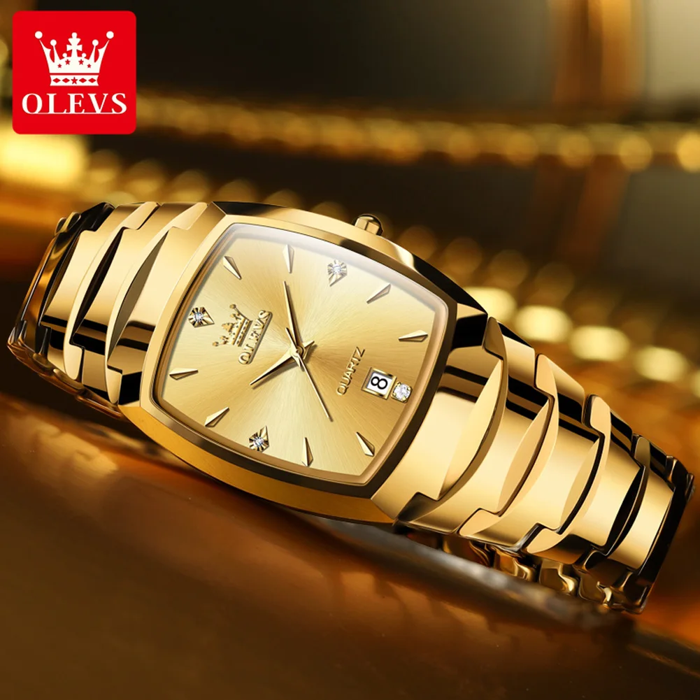 OLEVS Original Brand Quartz Watch for Men Luxury Golden Tungsten Steel Men's Watches Waterproof Calendar Wristwatch Reloj Hombre