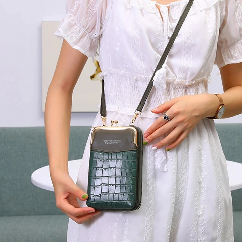 Luxury Crocodile Pattern Phone Shoulder Bag for Women PU Leather Crossbody Bag Multi-layer Messenger Bag Shopping Purse