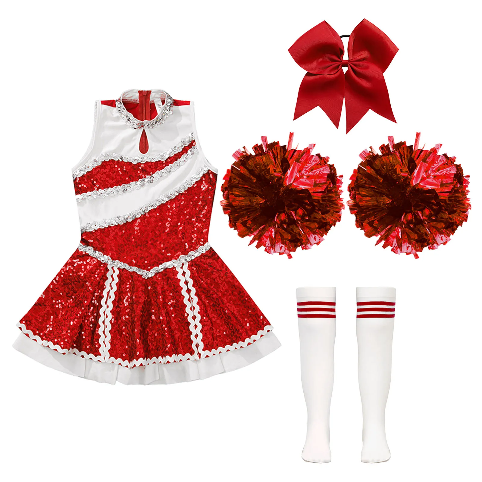 High School Girl Cheerleader Uniforms Children School Girls Cheerlead Dress Kids Cheerleading Dance Outfits Costume Dancewear - 5