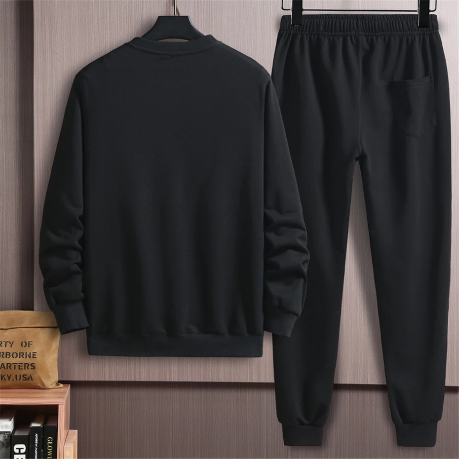 남성용 운동복 조거 운동복 용수철, 가을 세트, 스웻팬츠 맨투맨 패션, 캐주얼 솔리드 세트, 플러스 사이즈 10XL