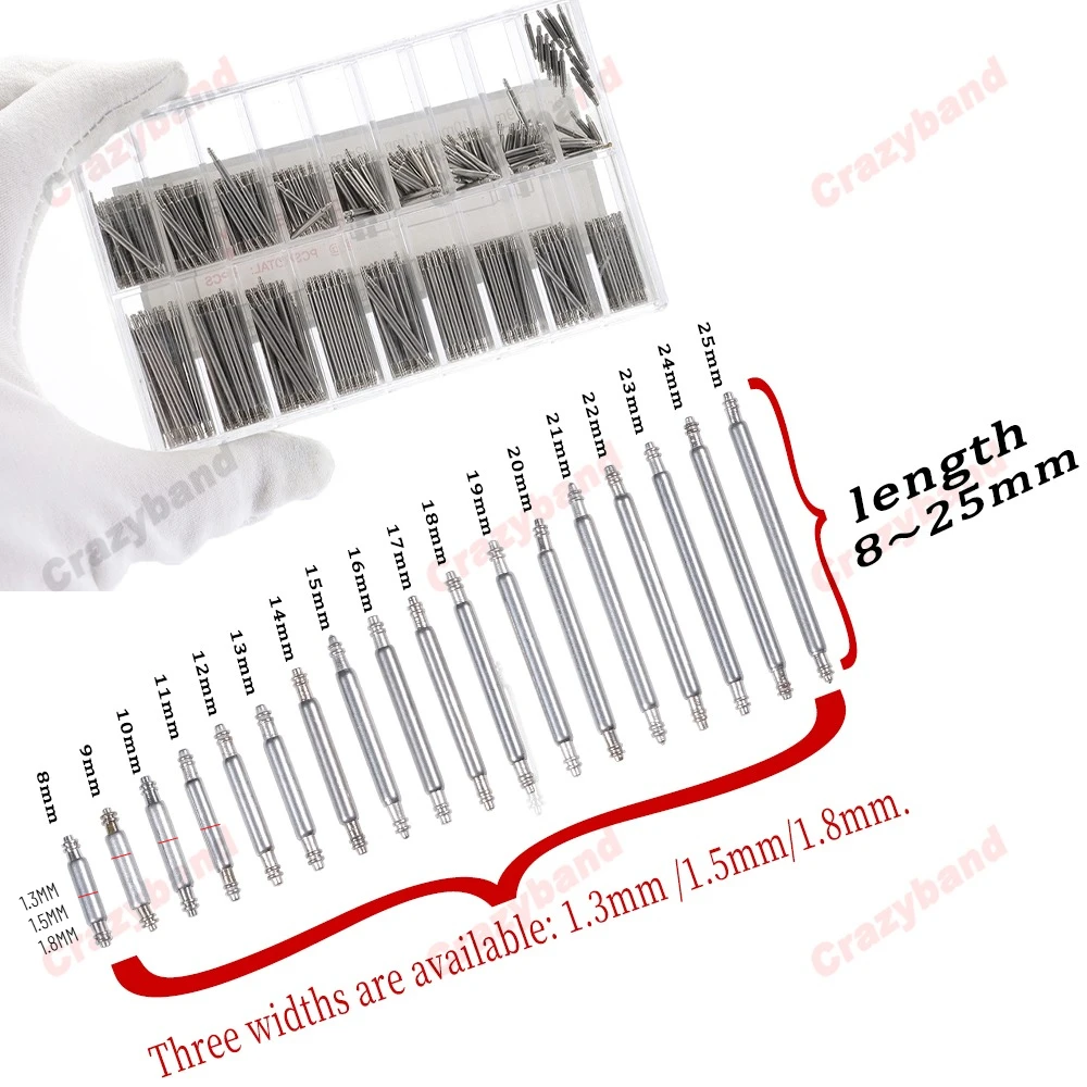 Premium Stainless Steel Spring Bars Assortment for Watchband Repair (180 Pieces)