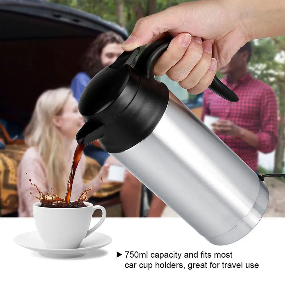 

750ML 12V/24V Car Electric Heating Cup Kettle Stainless Heater Anti-slip Steel Bottle Cup Handle Drinking Water Travel K1Q6