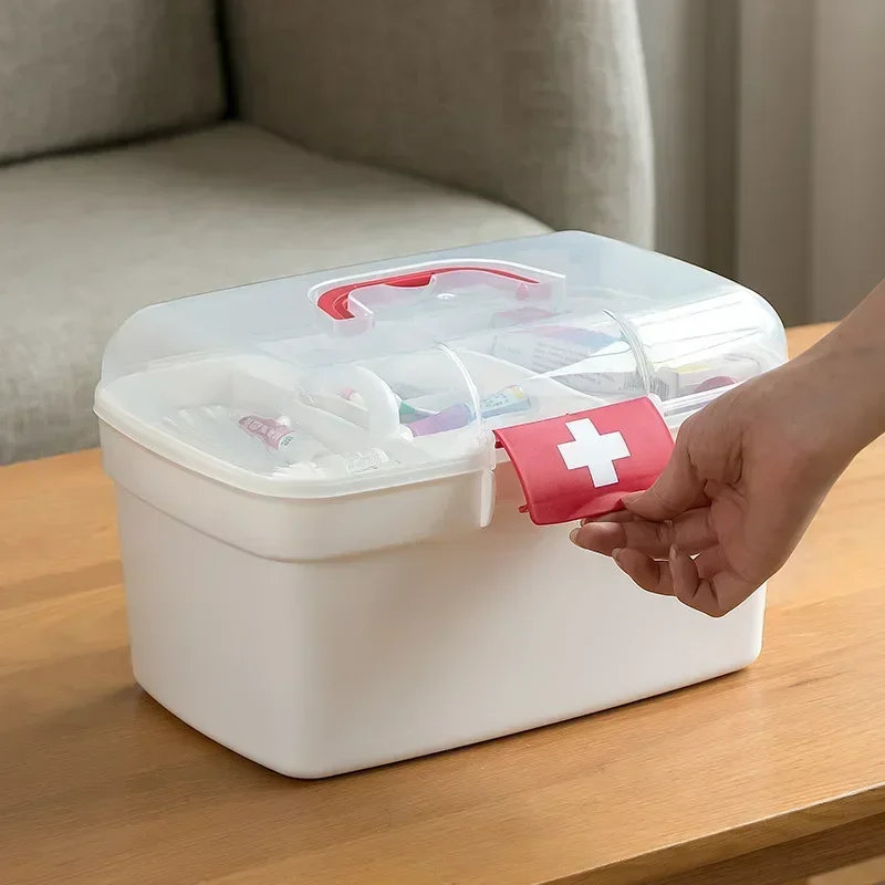 Caja De Almacenamiento De Medicamentos De 3 Capas - Botiquín Con Tapa Y Asas, Organizador Transparente Para Hogar (34x22x24.5 Cm)