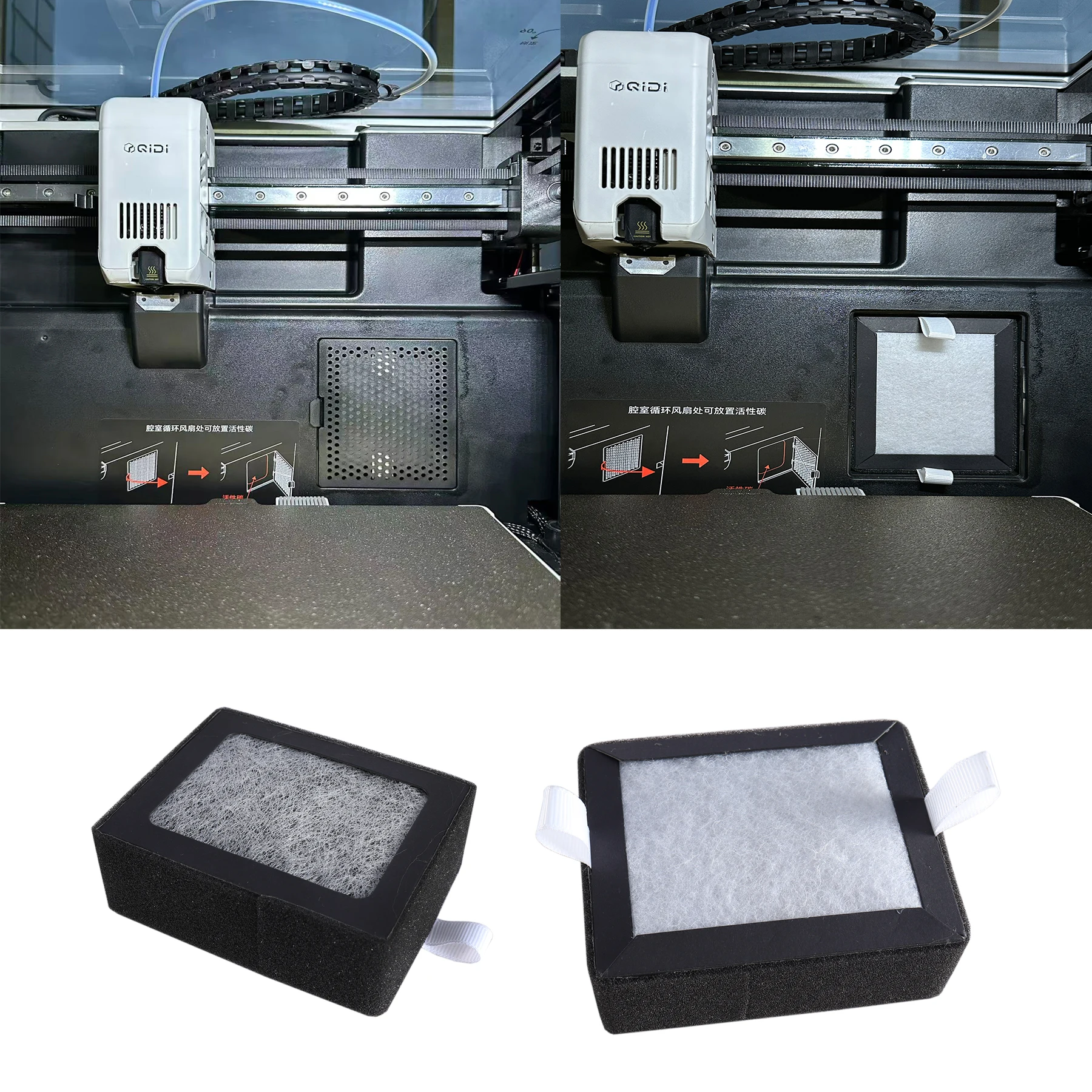 Installation du filtre HEPA H13 et charbon actif sur imprimante 3D Qidi Q2 pour purifier l'air des particules