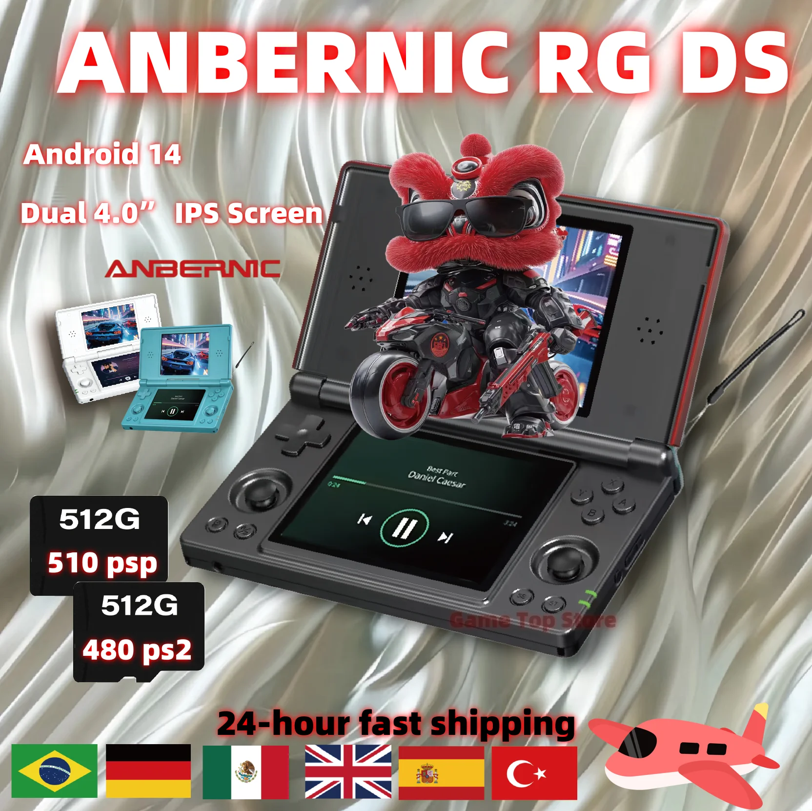 Anbernic – Console de jeu vidéo RG DS, double écran IPS de 4.0 pouces, Android 14, prise en charge de l'application double sur les écrans divisés et la puce de commutation Hall 1 Anbernic – Console de jeu vidéo RG DS, double écran IPS de 4.0 pouces, Android 14, prise en charge de l'application double sur les écrans divisés et la puce de commutation Hall 1