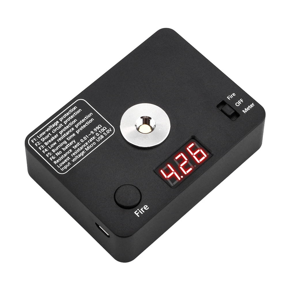 Resistance Tester 521 TAB Mini Coil Burning Measure Building Platform V3 0.01~9.99 Ohm Resistance Test/Fire/Micro USB Charging Fit 18650 Battery