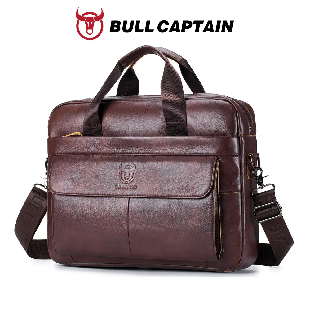 BULLCAPTAIN Men's Bag Genuine Leather Men Briefcase for Laptop 14 Messenger Men's Leather Bag Business Portfolio for Document A4