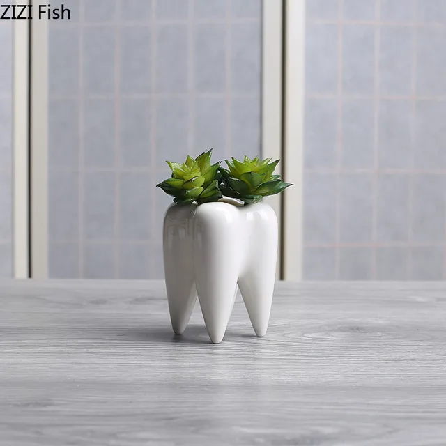 Kreativitás Fogak Alak Kerámia Váza Virág Elrendezés Nappali Dekoráció Szimulációs Fog Vázák Modern Díszek - Image 3