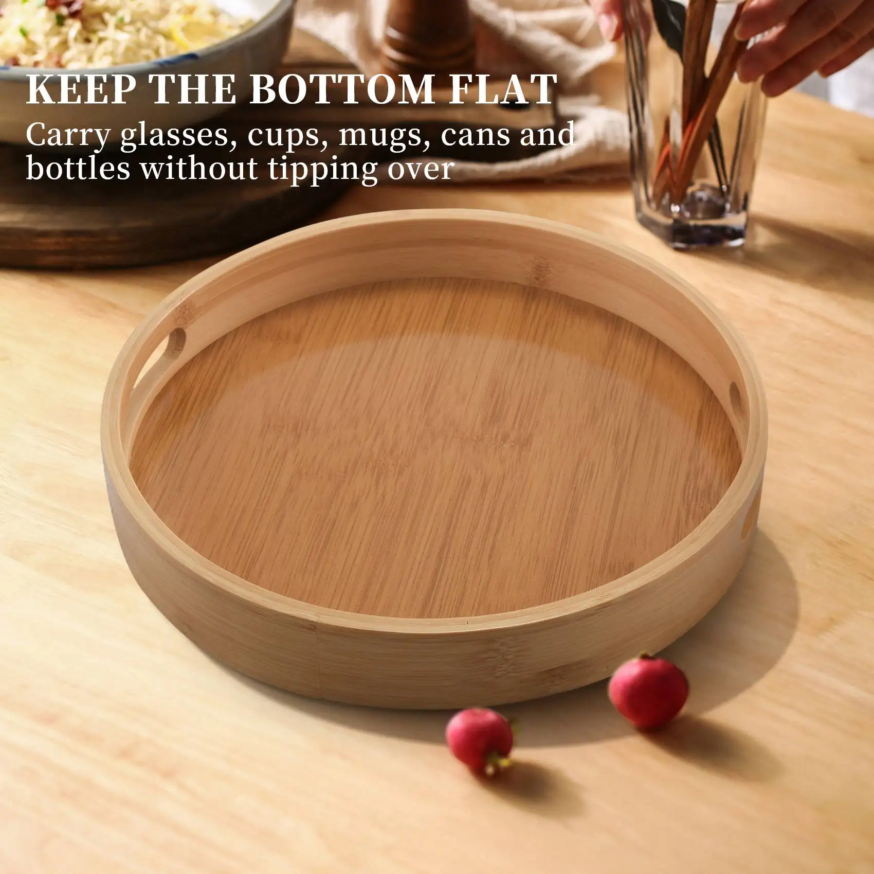 Round Serving Bamboo Wooden Tray for Dinner Trays Tea Bar Breakfast Food Container Handle Storage Tray  1 5