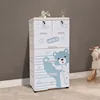 5 Layers Polar Bear Closet with 6 Drawers Tall Rolling Dresser Organizer Cartoon Style Shelf Dolls Storage Cabinet with Wheels 5