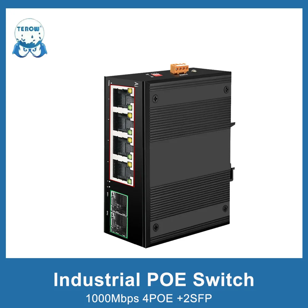 Terow Switch Ethernet Industrial Gigabit Poe Desbloqueado com Vlan Broadcast Proteção contra Tempestades Lpp Portas 100 Mbps 1000mbps
