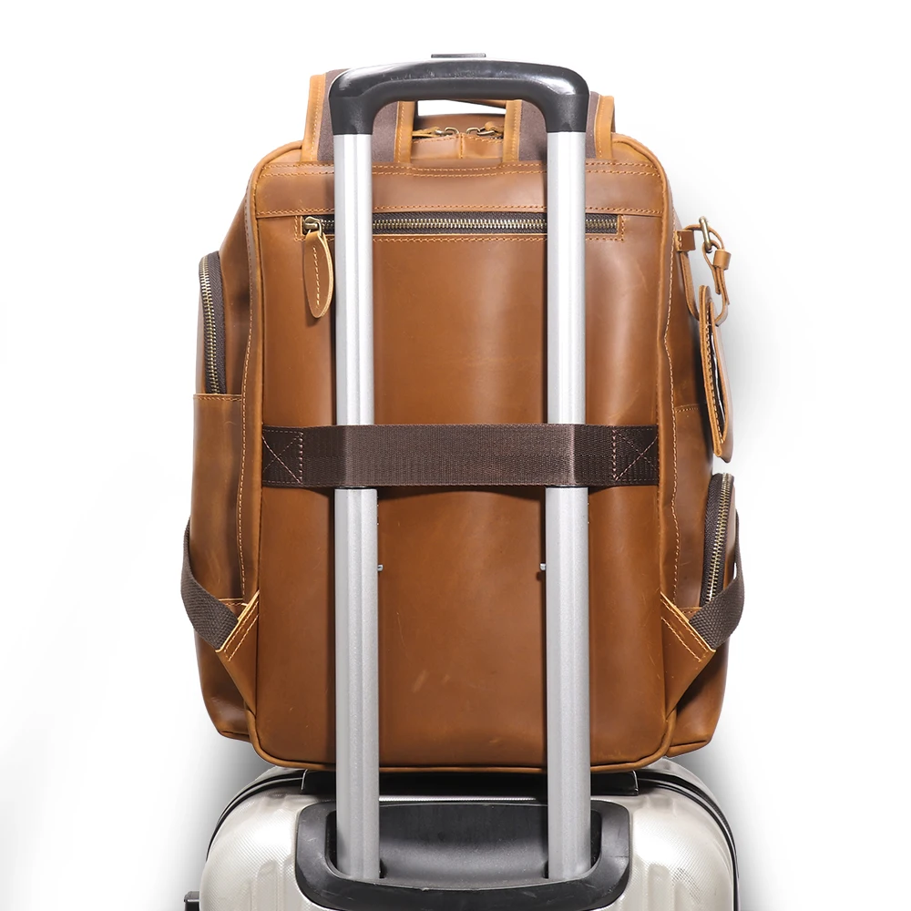 LUOKIR New Genuine Leather Large Capacity Multifunctional Crazy Horse Leather Backpack Travel Business Laptop Bag 4