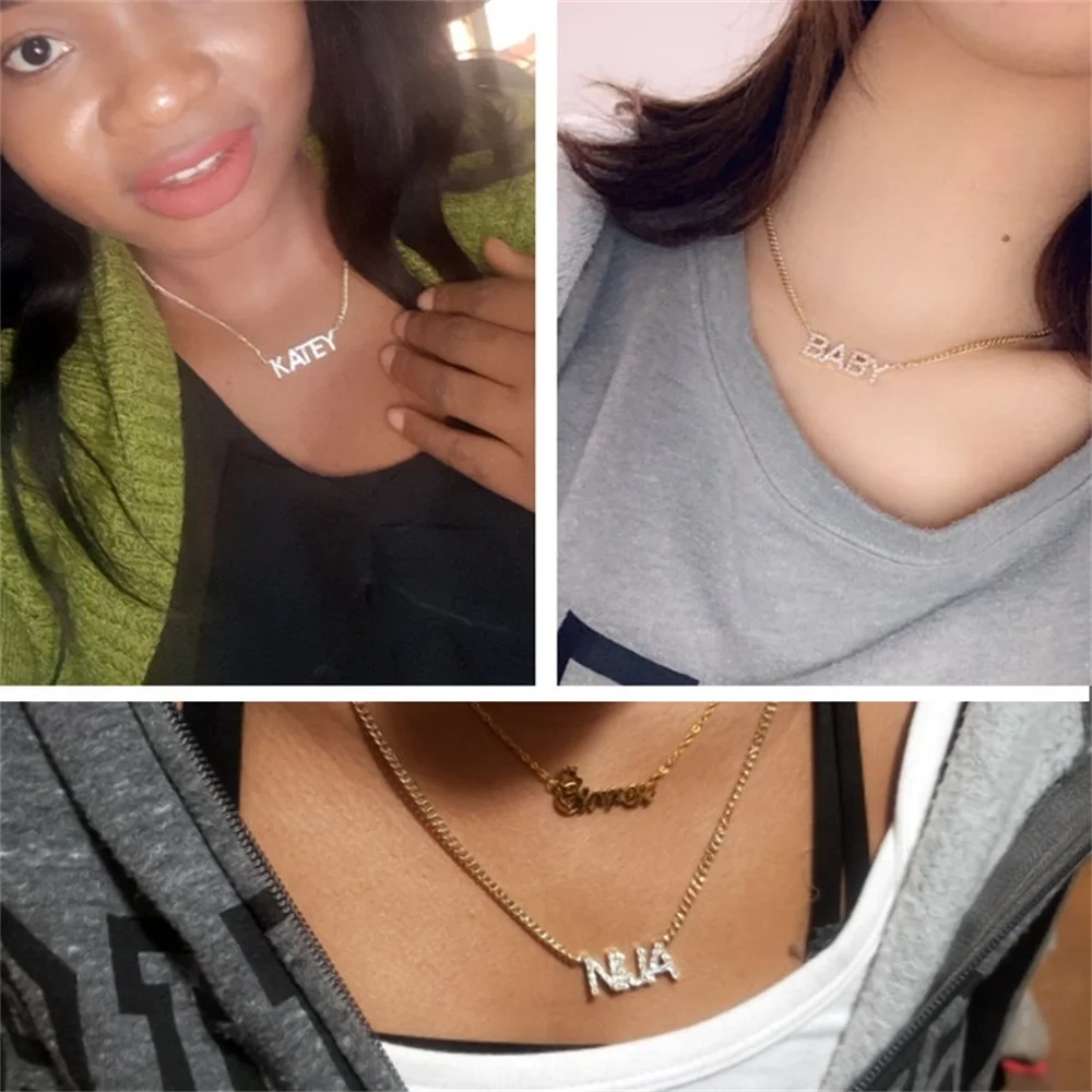Noelia Custom Zircon Alphabet Name Necklace Gold Plated Stainless Steel Necklace for Women Personalized Jewelry Gifts for Girls