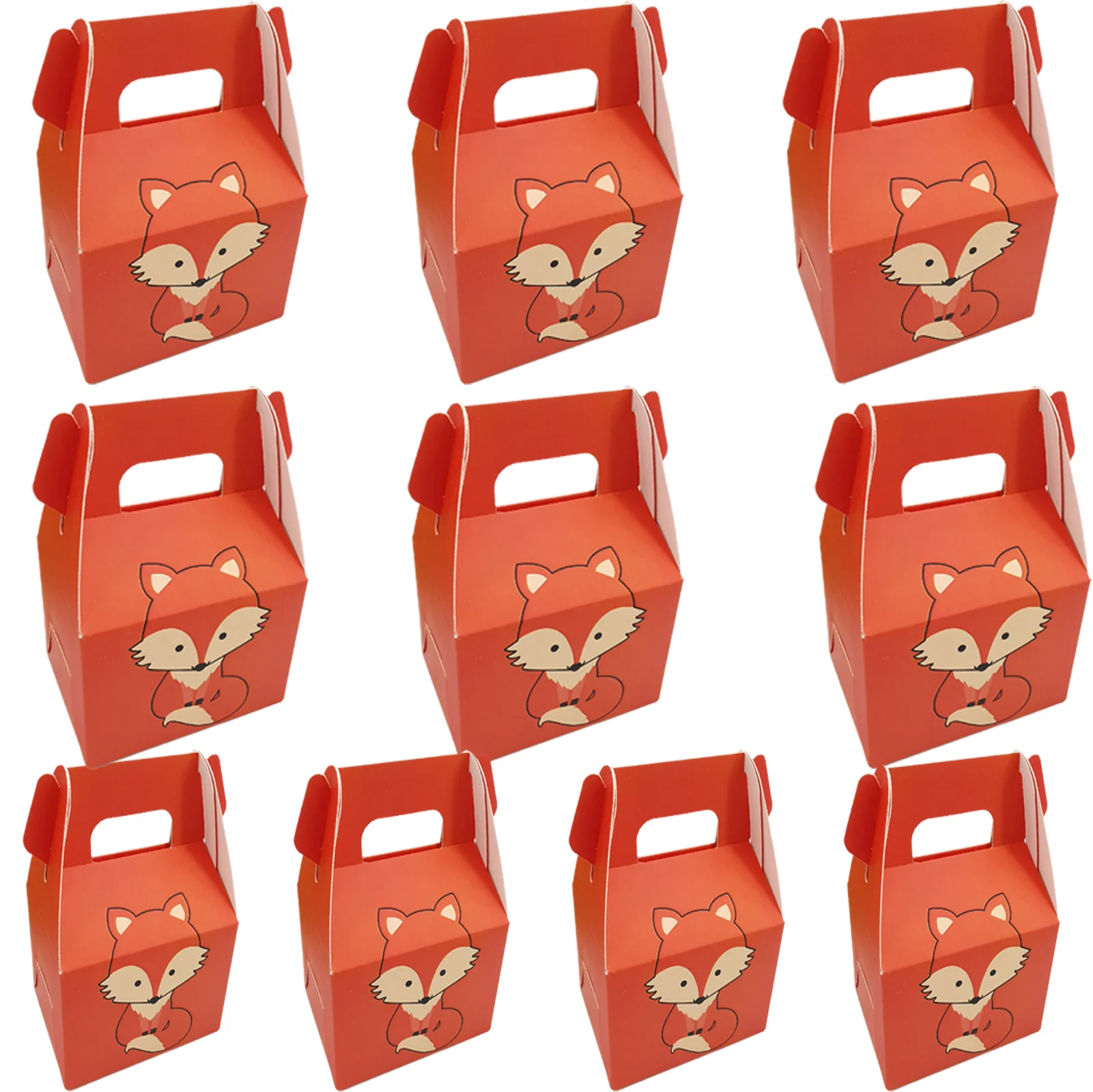 

10pcs Animal Fox Party Favor Boxes Cardboard Treat Box Portable Children Birthday Candy Gift Box Woodland Theme Decor Supplies