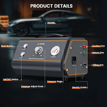 ANCEL BR1000 Car Brake Oil Filling Changer Extractor Machine Electric Pulse Vacuum Transfer Pump Clean The Pipeline 0.2MPa