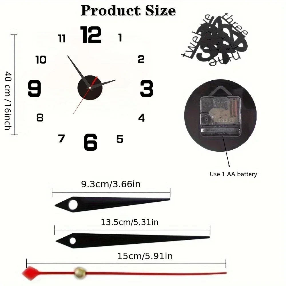 3D DIY Wall Clock Acrylic Mirror Stickers