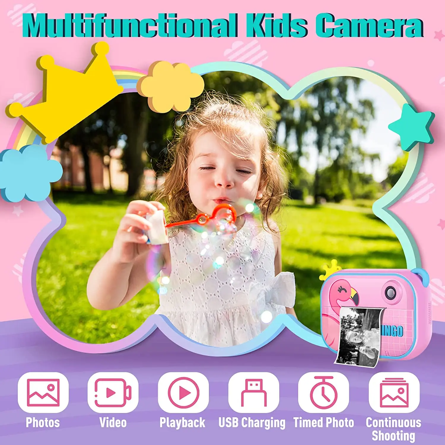 Digital Camera Kids Instant Print Camera 2.4 Inch 1080P HD For Girls Boys