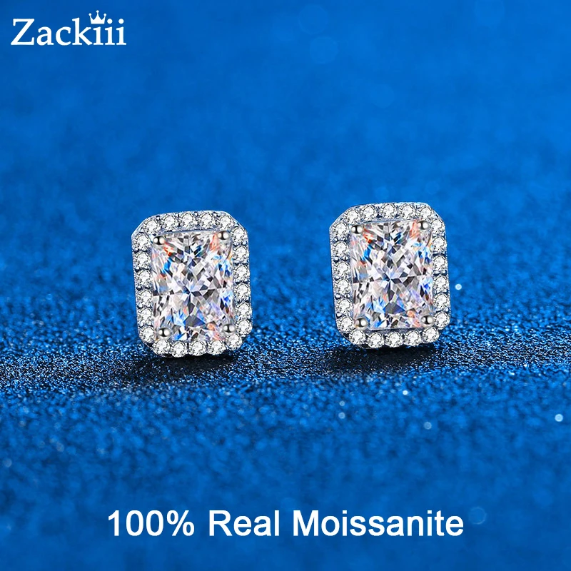 

Certified Radiant Cut Moissanite Stud Earrings 1CT 2CT Colorless VVS Diamond Halo Sterling Silver Moissanite Earrings For Women