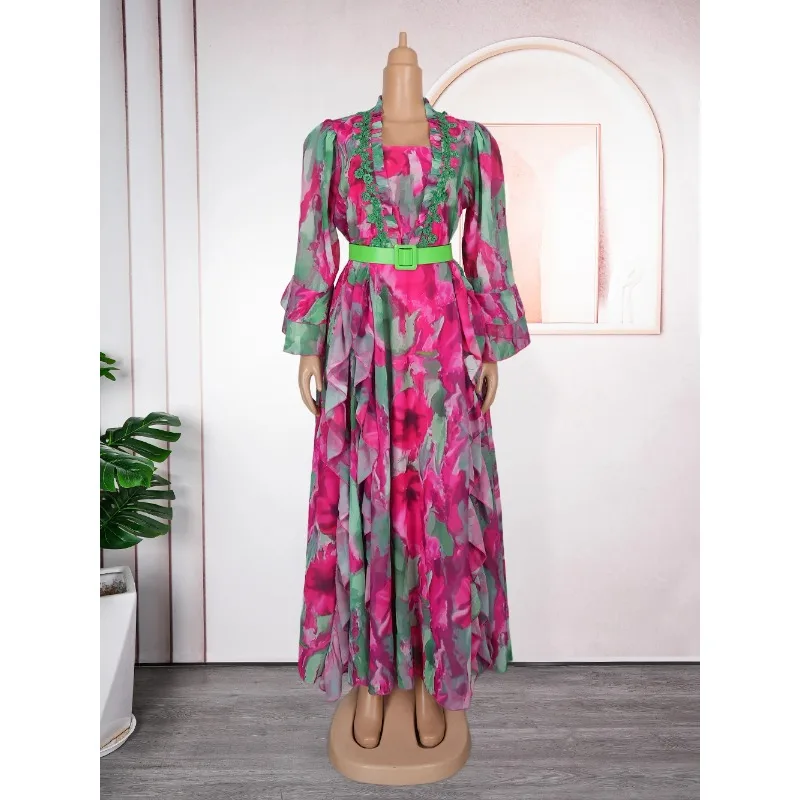 chinese dress ladies Elegant African Dresses for Women Summer Evening Party Long Dress Turkey Outfits Robe Dashiki Ankara Africa Clothing Blue Dress / XXXL