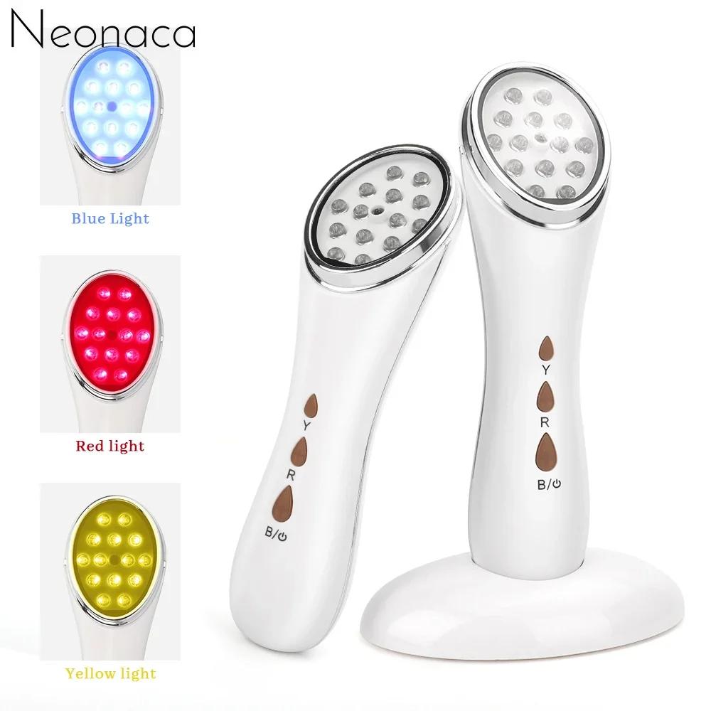 

3 Colors LED Facial Beauty Device Heating Photon Therapy Skin Tightening Rejuvenation Massager Wrinkle Acne Removal Anti Aging