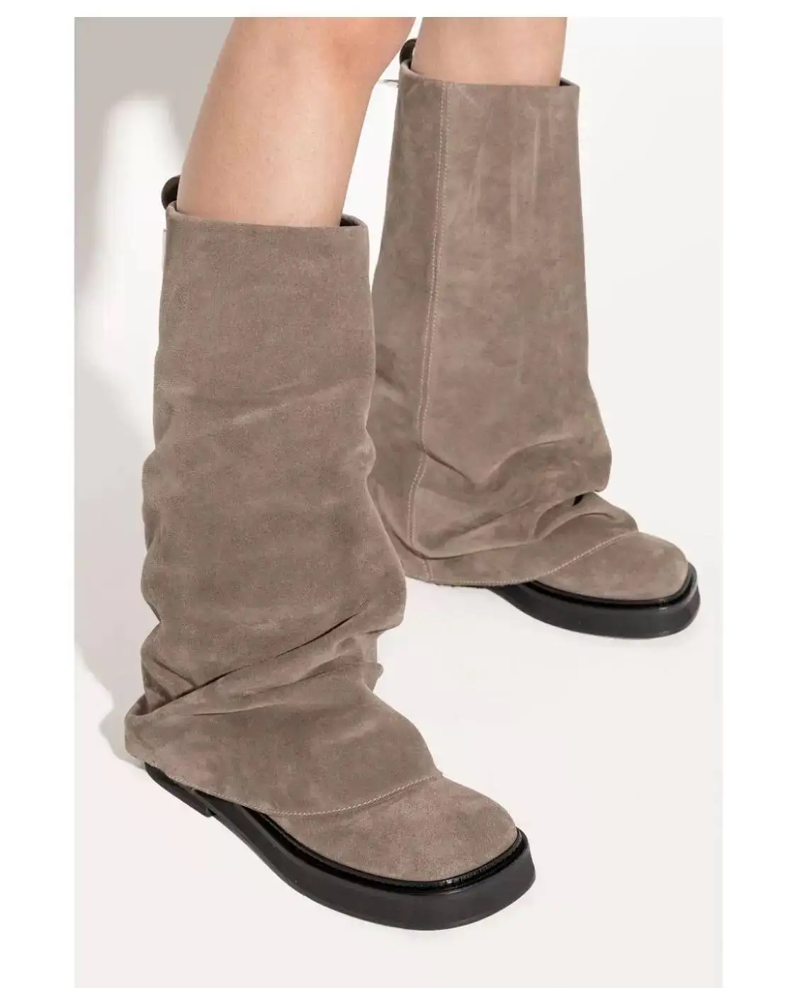 Leather Wool Winter Women's High-heeled Mid-tube Boots Thick-heeled Wool Plus Velvet Cotton Boots